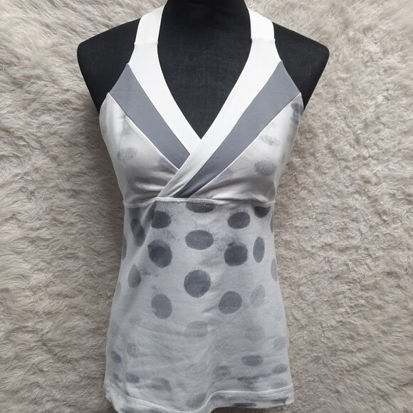 Lululemon White w/ Grey Dot Pattern Tank Top Size: 6 - Picture 1 of 6